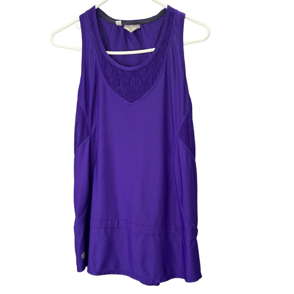 Athleta Wick it Good Tank Top S Purple Lace Trim Yoga Workout Run NO DRAWSTRING